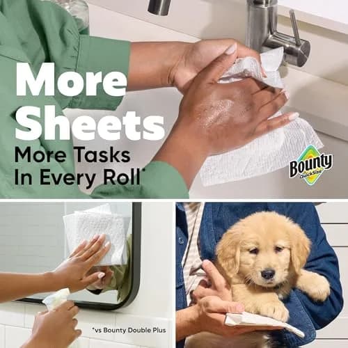 Bounty Quick Size Paper Towels White 2 Family Triple Rolls (282 Sheets) | 2x More Absorbent, Durable Diamond Texture thumbnail 3