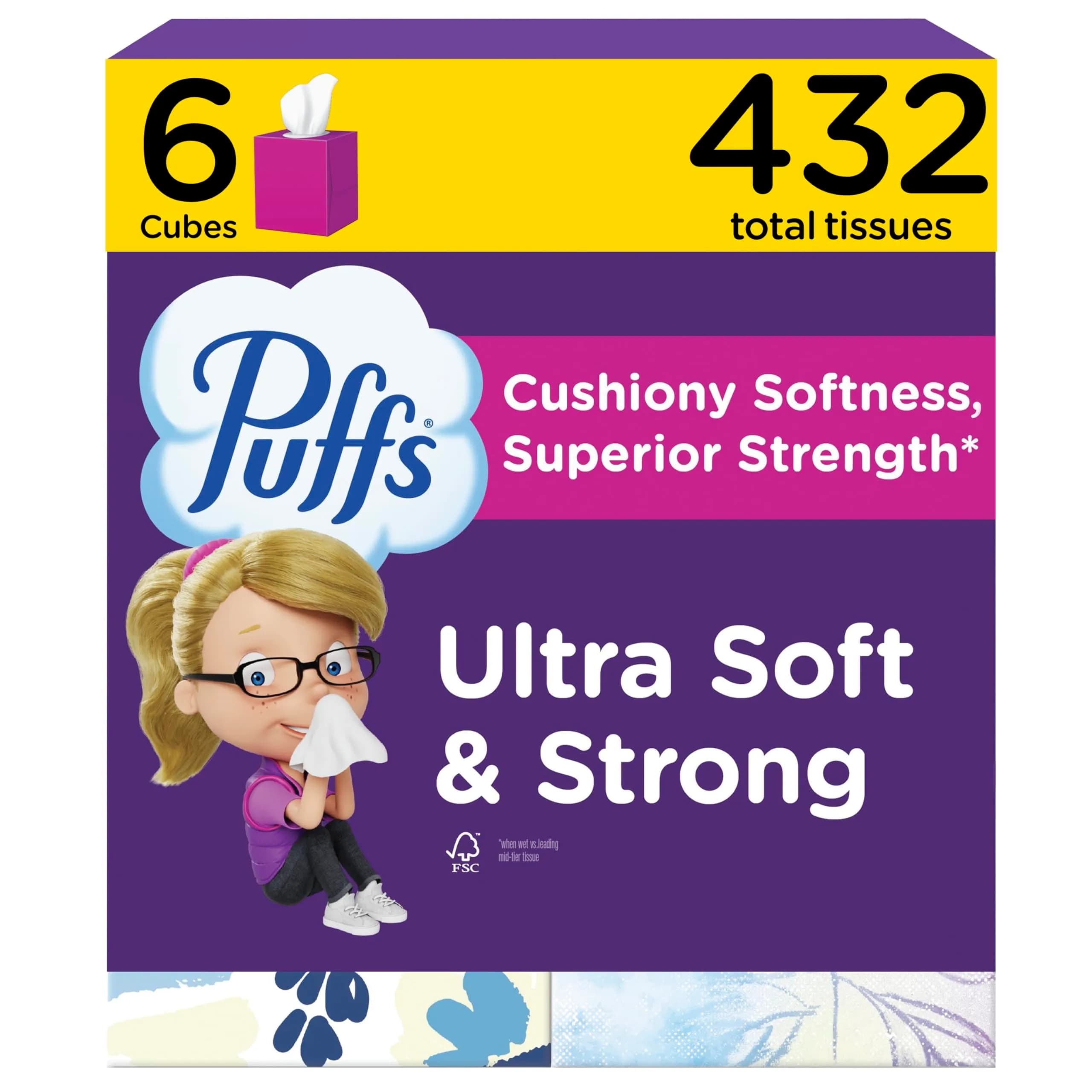 Puffs Ultra Soft Facial Tissues, 18 Cube Boxes (1008 Tissues Total) | Gentle & Strong for Allergies & Colds — Pack of 6