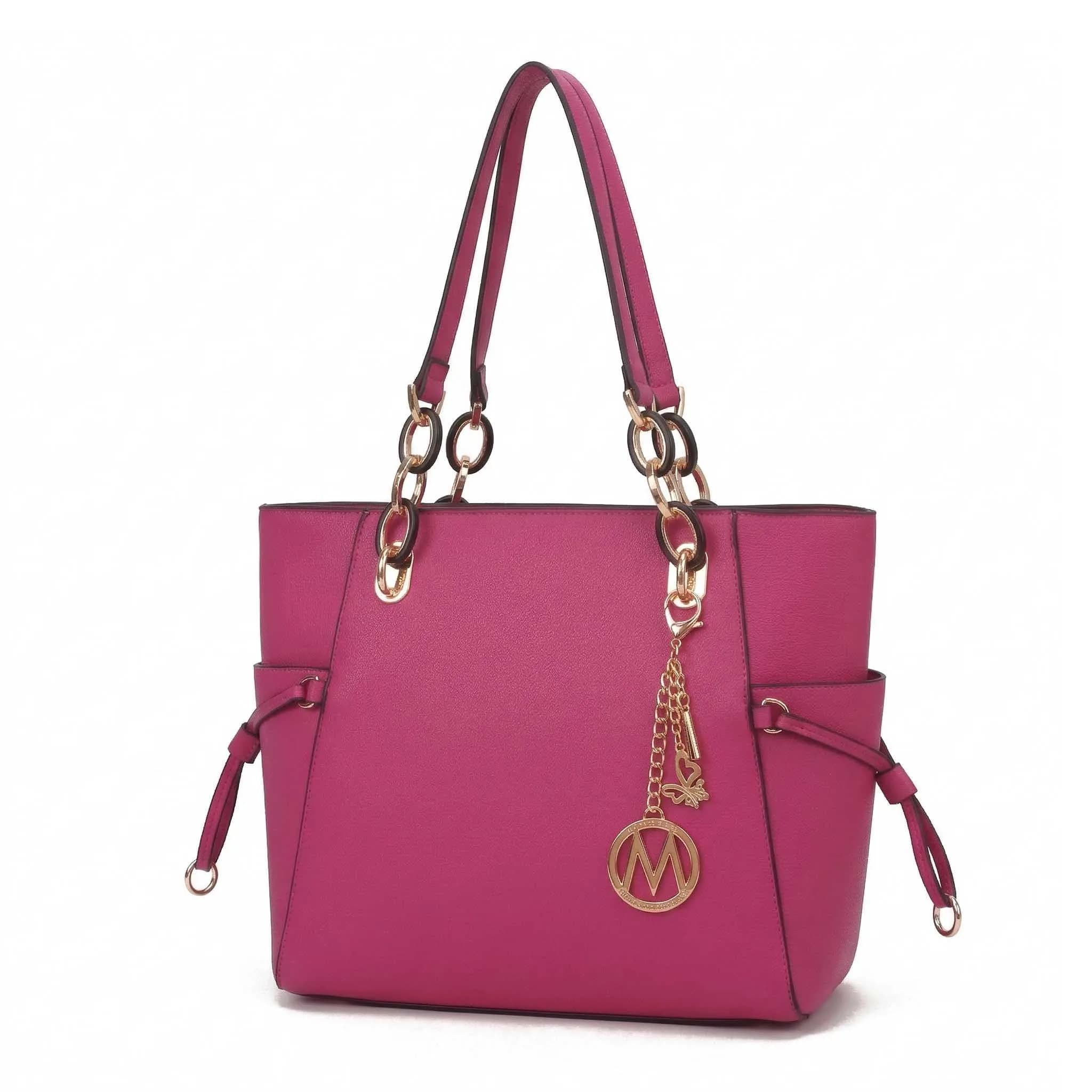 MKF Collection Yale Solid Tote Bag 36cm (15in) x 28cm (11in) x 10cm (4in) | Premium Vegan Leather Handbag Purse — Yale Fuchsia
