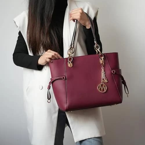 MKF Collection Yale Solid Tote Bag 36cm (15in) x 28cm (11in) x 10cm (4in) | Premium Vegan Leather Handbag Purse thumbnail 4