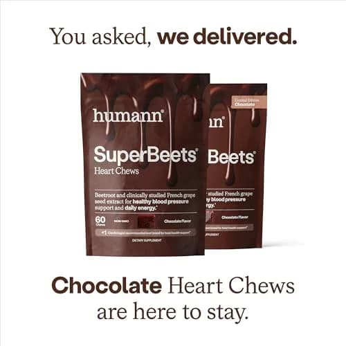 Humann SuperBeets Heart Chews Chocolate Flavor 60 Count (1.7 oz) | Nitric Oxide & Blood Pressure Support thumbnail 7