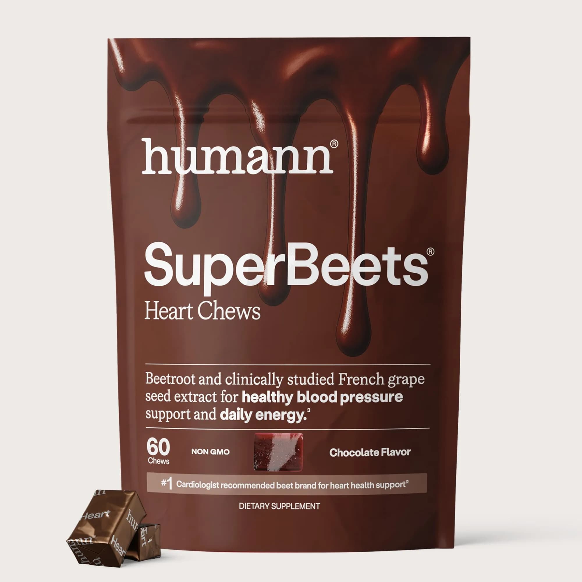 HumanN SuperBeets Heart Chews Pomegranate Berry 120 Ct | Supports Blood Pressure & Energy — Chocolate