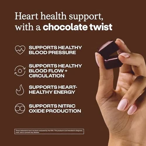 Humann SuperBeets Heart Chews Chocolate Flavor 60 Count (1.7 oz) | Nitric Oxide & Blood Pressure Support thumbnail 2
