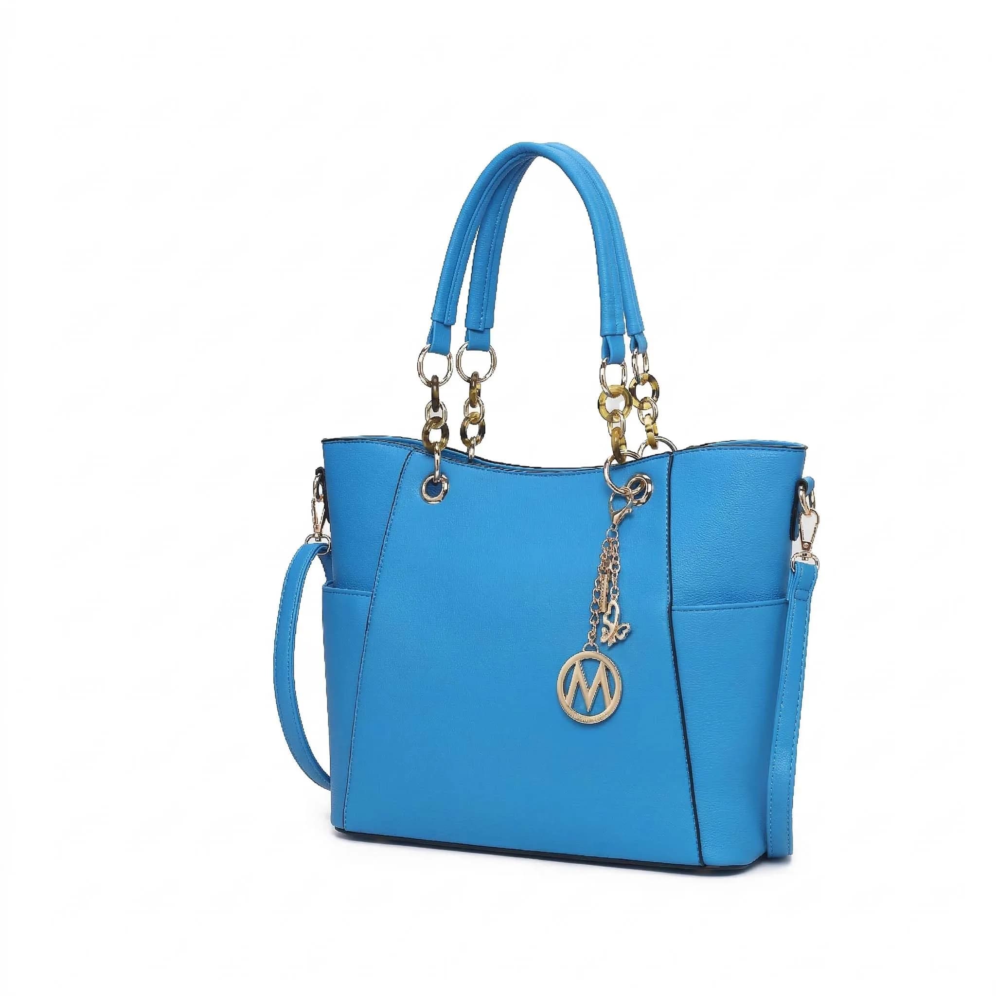 MKF Collection Merlina Tote Bag Burgundy Vegan Leather | 34cm (13.5") W x 28cm (11") H x 13cm (5") D — Royal Blue