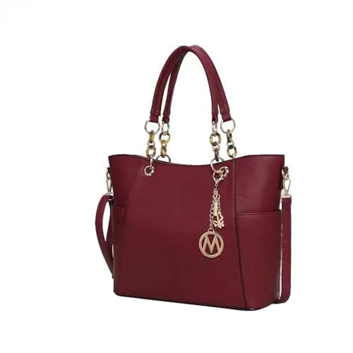 MKF Collection Merlina Tote Bag Burgundy Vegan Leather | 34cm (13.5") W x 28cm (11") H x 13cm (5") D thumbnail 1
