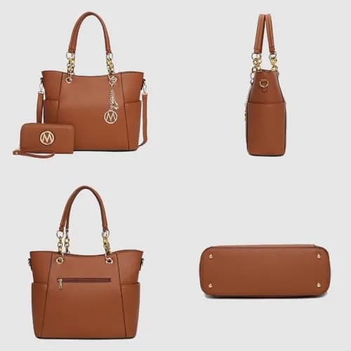 MKF Collection Merlina Tote Bag Burgundy Vegan Leather | 34cm (13.5") W x 28cm (11") H x 13cm (5") D thumbnail 5