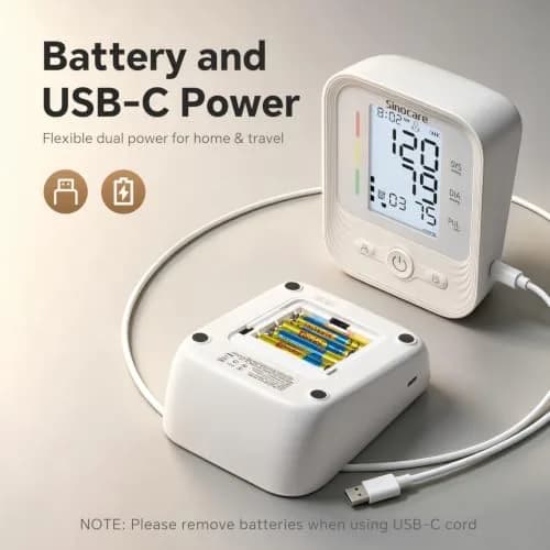 Sinocare ARM-30V Automatic Arm BP Monitor (8.6-16.5 inch Cuff) | FDA Cleared with Backlit LCD & Dual Power thumbnail 6