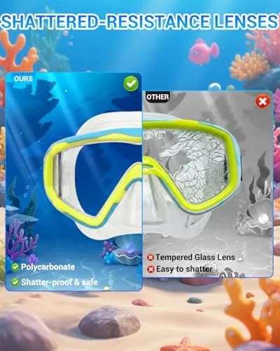 AQUA A DIVE SPORTS Kids Blue Pink/Blue Yellow Single Lens Diving Mask | Wide 180° View thumbnail 4