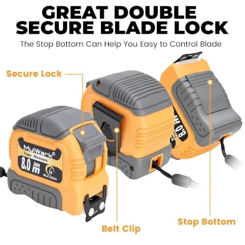 MulWark Wide Tape Measure 25 ft (7.62 m) | Double Secure Blade Lock, Magnetic Hook, Both-Side Metal Blade thumbnail 3
