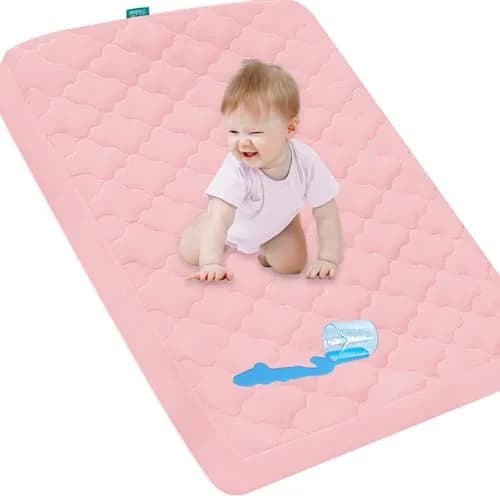 Biloban Waterproof Pack and Play Mattress Pad Sheets Pink | Fitted, Ultra Soft, Noiseless (38" x 26") thumbnail 1