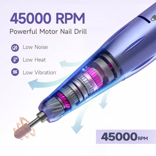 HQMPHQ Professional Nail Drill 45000RPM Purple | High-Speed Electric Nail File for Acrylic Gel Nails thumbnail 2