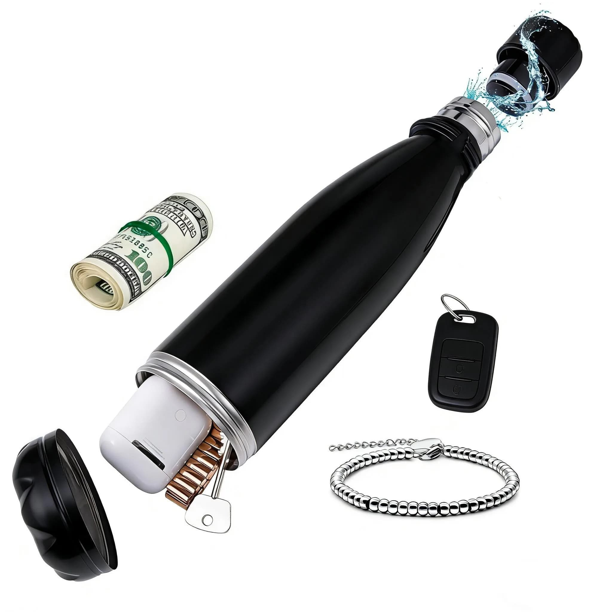 LetPetSet Black Stainless Steel Diversion Safe Water Bottle 532ml (18 Fl Oz) | Hide Valuables Discreetly - main product image