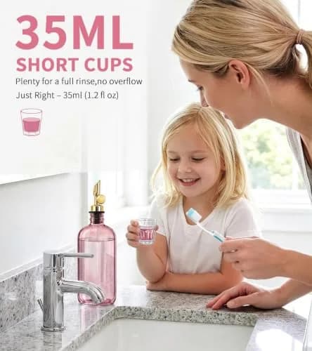 TOLDATLI Pink Glass Mouthwash Dispenser 502ml (17 fl oz) | Auto-Flip Cap for Precise Pouring thumbnail 6