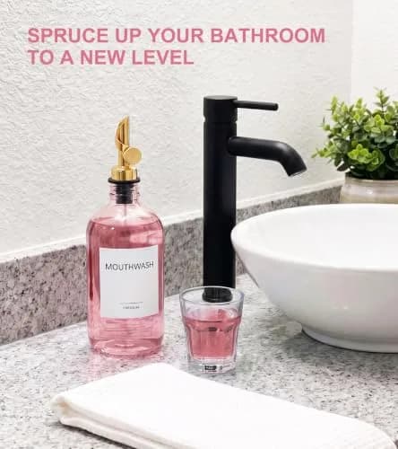 TOLDATLI Pink Glass Mouthwash Dispenser 502ml (17 fl oz) | Auto-Flip Cap for Precise Pouring thumbnail 7