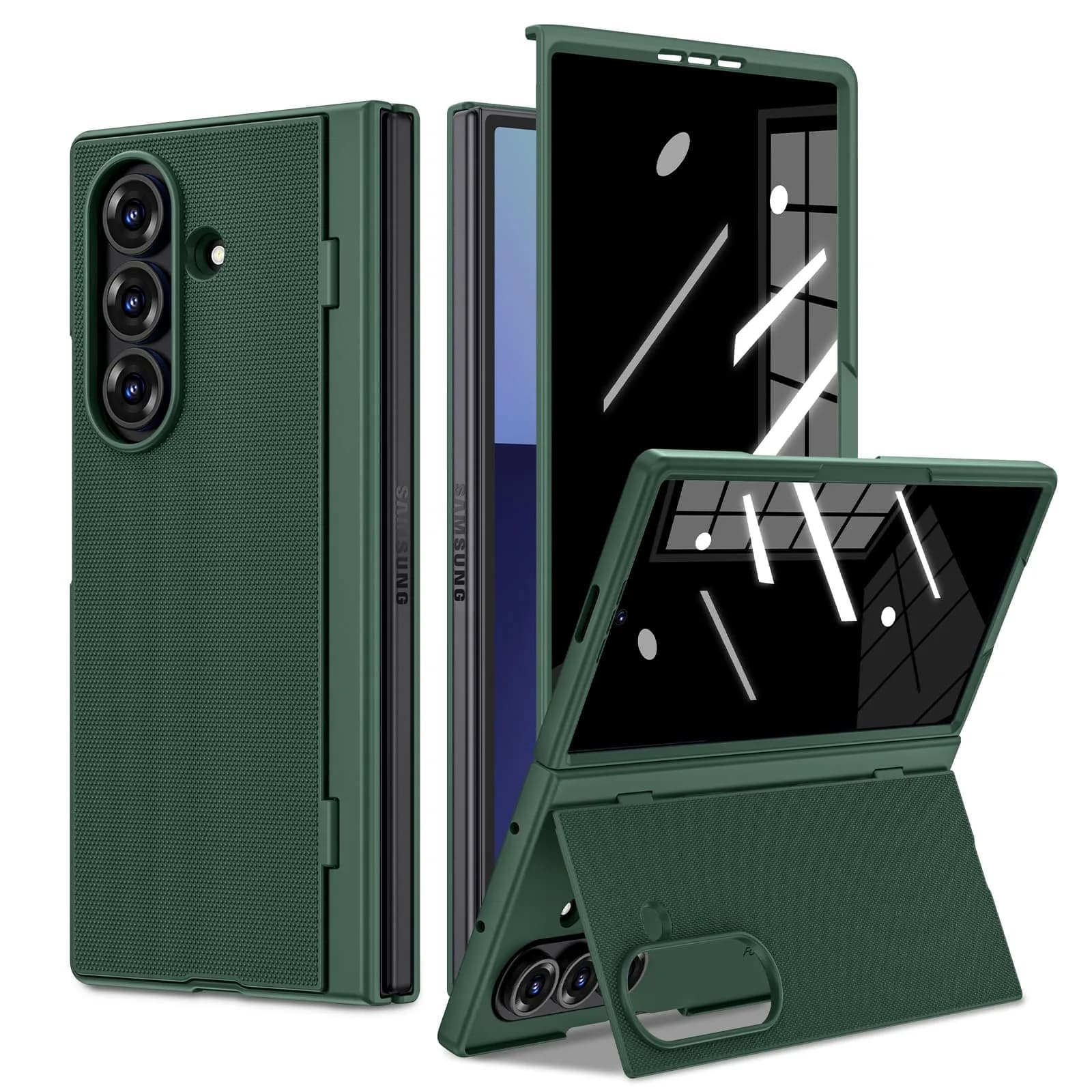 Ruky Black Case for Samsung Galaxy Z Fold 7 with Privacy Screen Protector & Kickstand | Fits 2025 Model — Green / Galaxy Z Fold 7