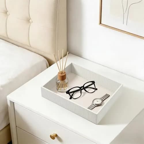 SITHON Valet Tray Desk Organizer PU Leather Catchall Stripe Pearl White 28cm (11in) x 22.5cm (8.9in) x 6cm (2.4in) | Modern Style Catchall Tray thumbnail 4