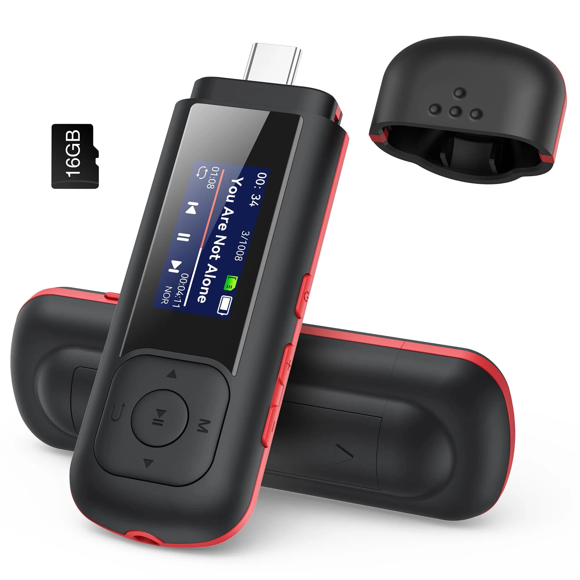 AGPTEK A55PL MP3 Player 64GB (2.5 oz) | Swappable AAA Battery, Type-C & USB — Black