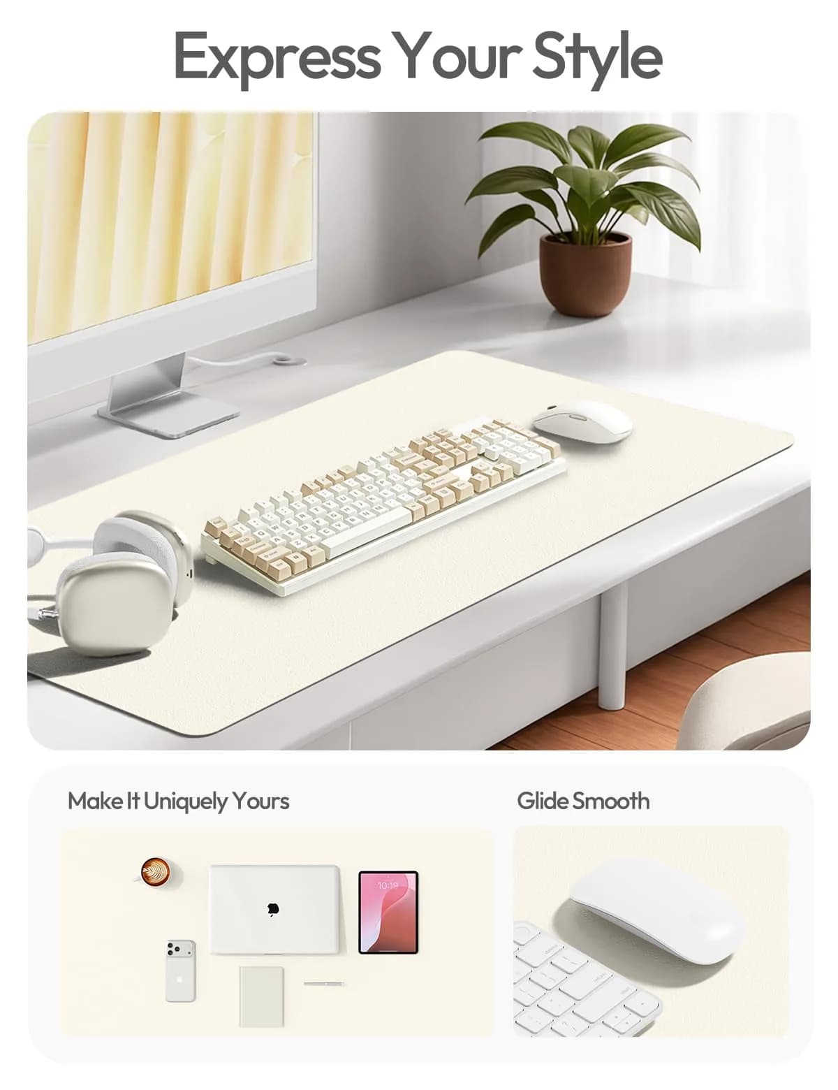 YSAGi Leather Desk Pad Protector Large Mouse Pad Writing Pad, Cream (55" x 17.2") | Protects Your Desk Surface thumbnail 2