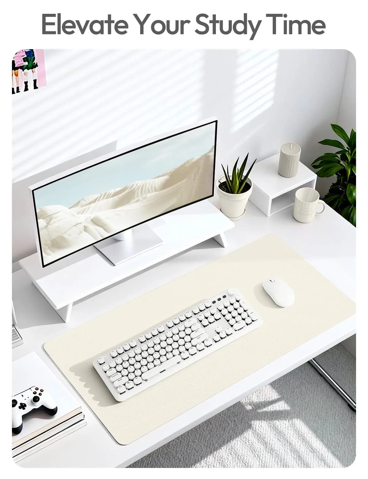 YSAGi Leather Desk Pad Protector Large Mouse Pad Writing Pad, Cream (55" x 17.2") | Protects Your Desk Surface thumbnail 5