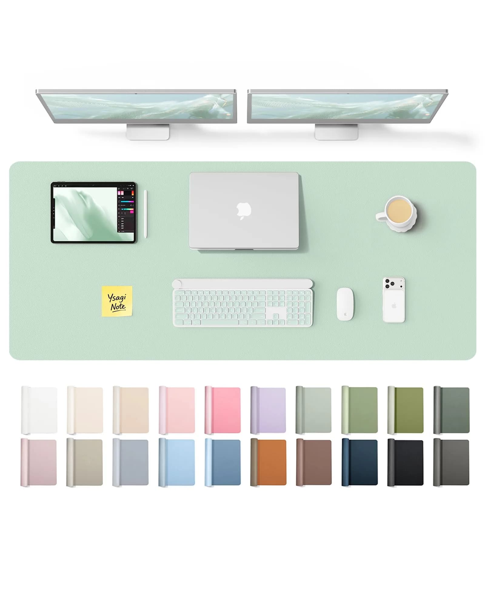YSAGi Leather Desk Pad Protector Pale Green 139.7cm x 43.7cm (55" x 17.2") | Protects Desks, Enhances Workspace