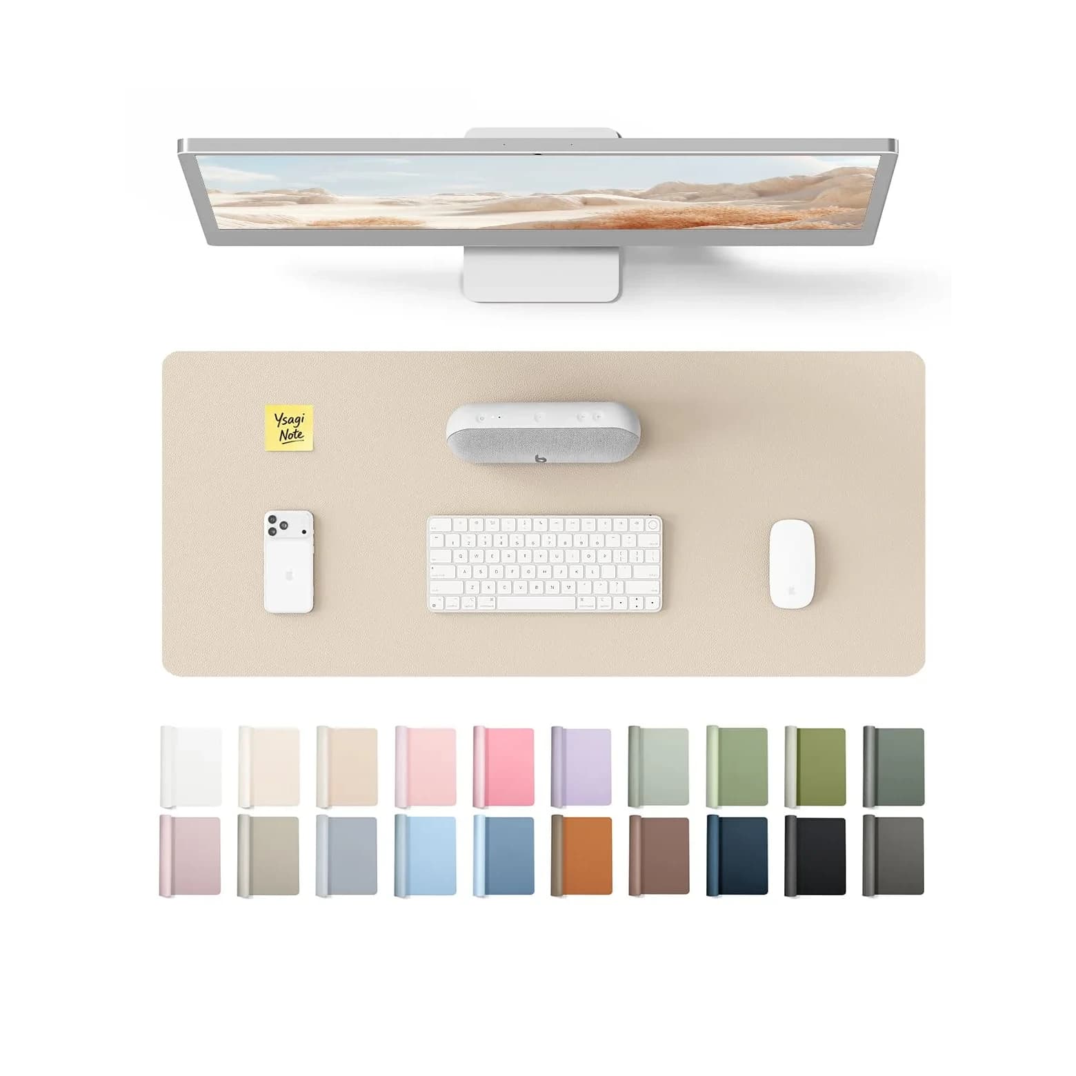 YSAGi Leather Desk Pad Protector, Eggshell, 140cm x 43.2cm (55" x 17.2") | Protects Desks, Doubles as Large Mouse Pad