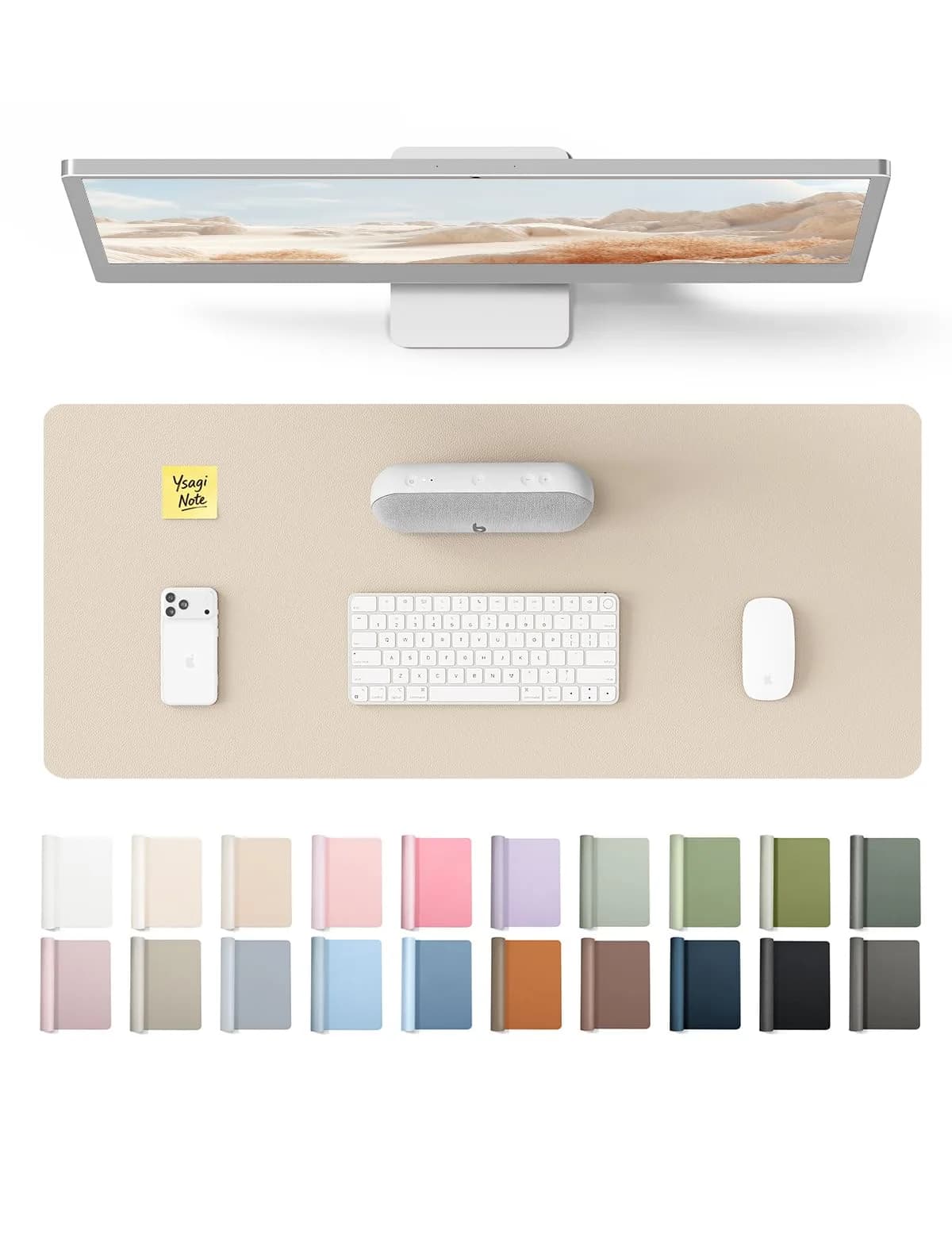 YSAGi Leather Desk Pad Protector, Eggshell, 140cm x 43.2cm (55" x 17.2") | Protects Desks, Doubles as Large Mouse Pad — Eggshell