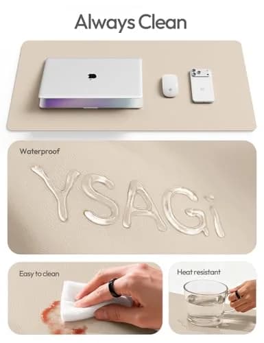 YSAGi Leather Desk Pad Protector, Eggshell, 140cm x 43.2cm (55" x 17.2") | Protects Desks, Doubles as Large Mouse Pad thumbnail 7