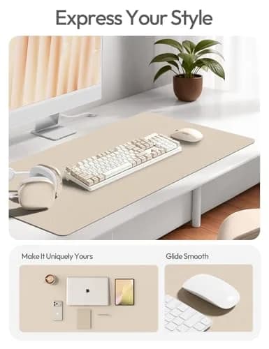 YSAGi Leather Desk Pad Protector, Eggshell, 140cm x 43.2cm (55" x 17.2") | Protects Desks, Doubles as Large Mouse Pad thumbnail 2