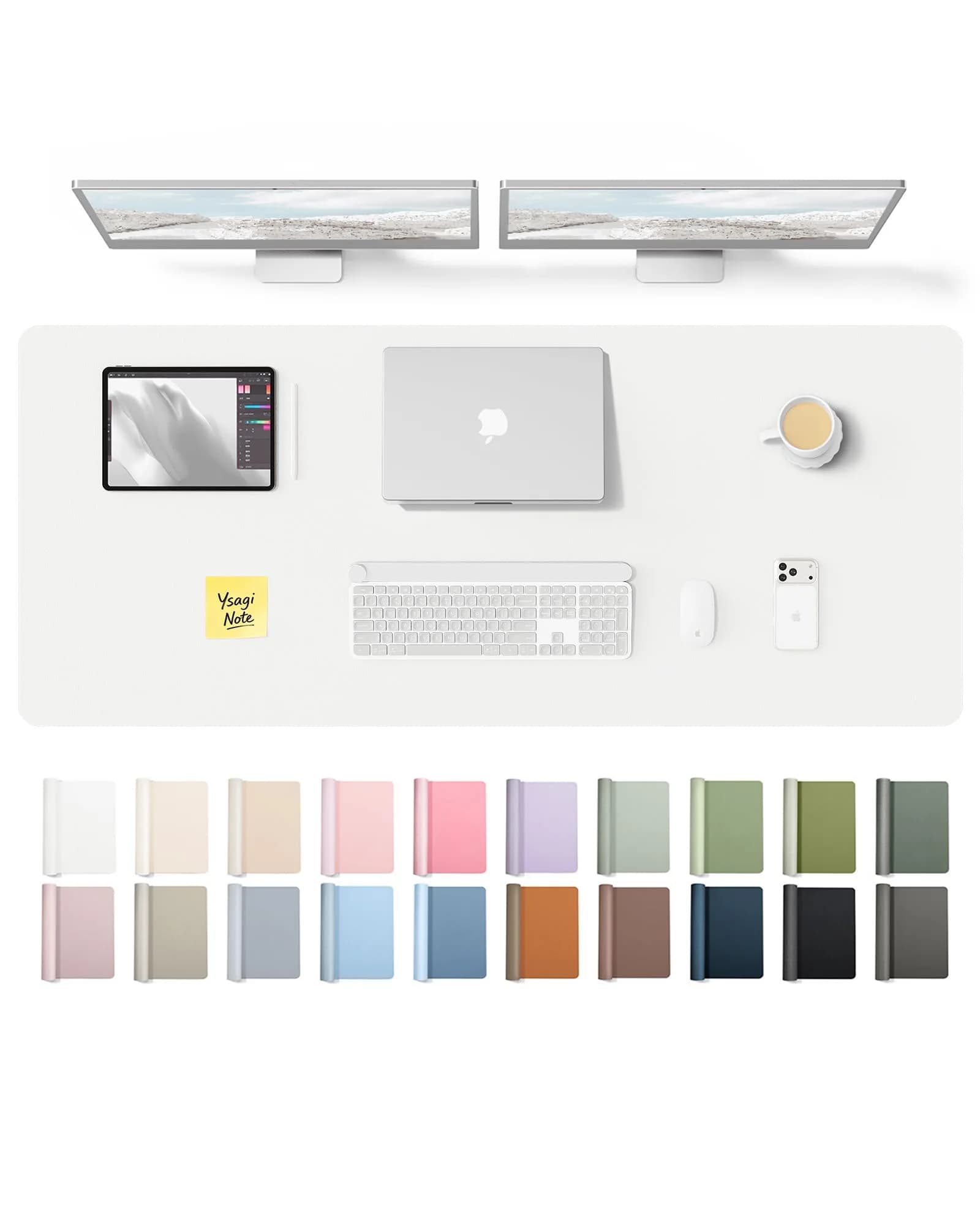 YSAGi White Leather Desk Pad Protector 139.7cm x 43.7cm (55" x 17.2") | Protects Desks from Scratches, Stains, and Spills — White