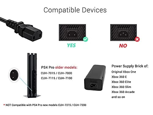 TPLTECH 6 ft AC Power Cord for PS4 Pro & Xbox 360 Slim/E | UL Listed 2-Prong Replacement Cable thumbnail 2