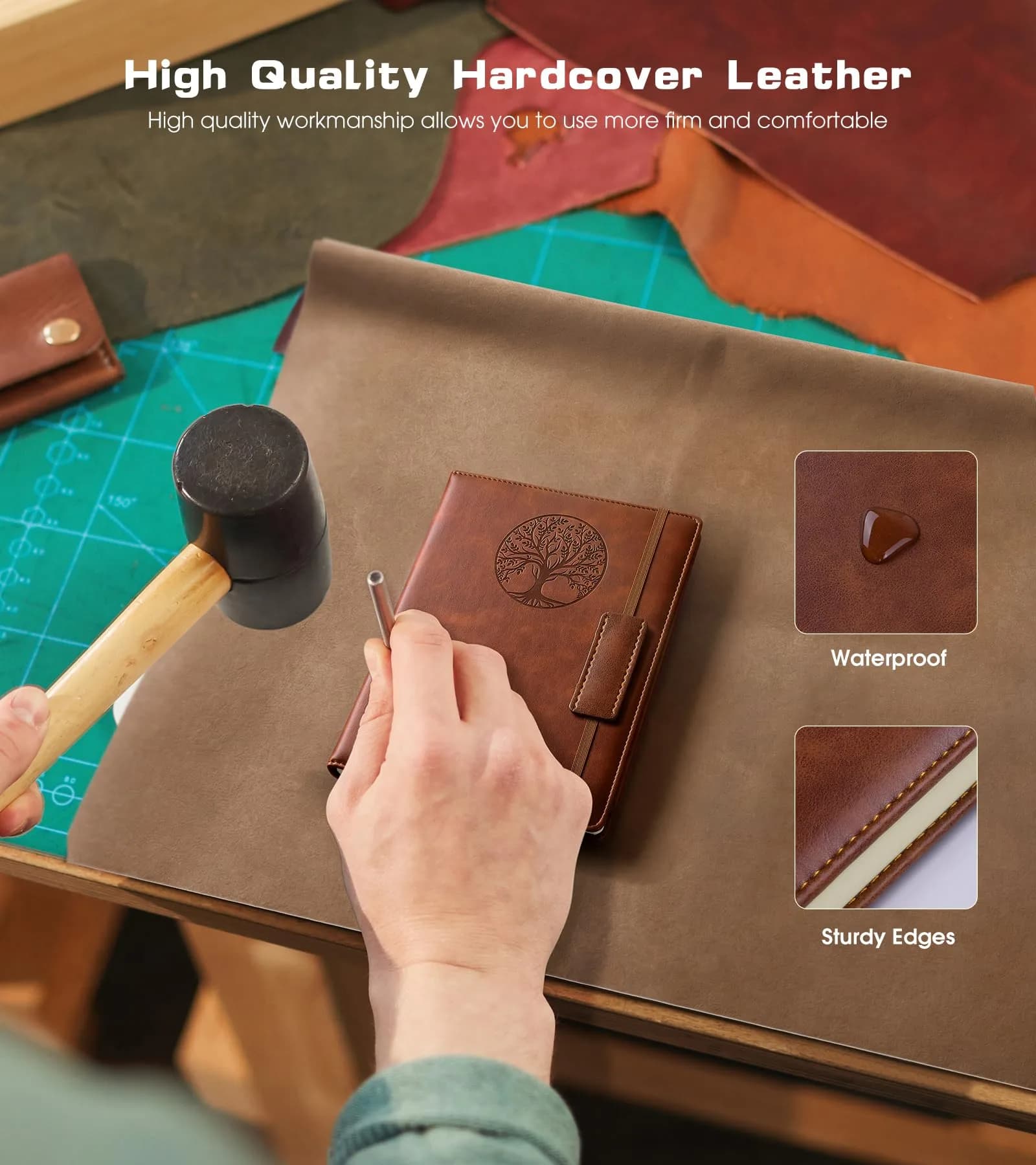 Biuwory Lined Pocket Journal Notebook for Women Men, A6 Leather Journal 140 Pages | Vintage Diary Notepad for Work thumbnail 2