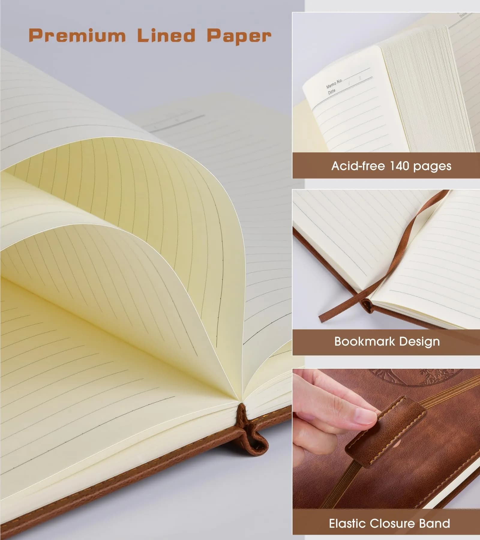 Biuwory Lined Pocket Journal Notebook for Women Men, A6 Leather Journal 140 Pages | Vintage Diary Notepad for Work thumbnail 3