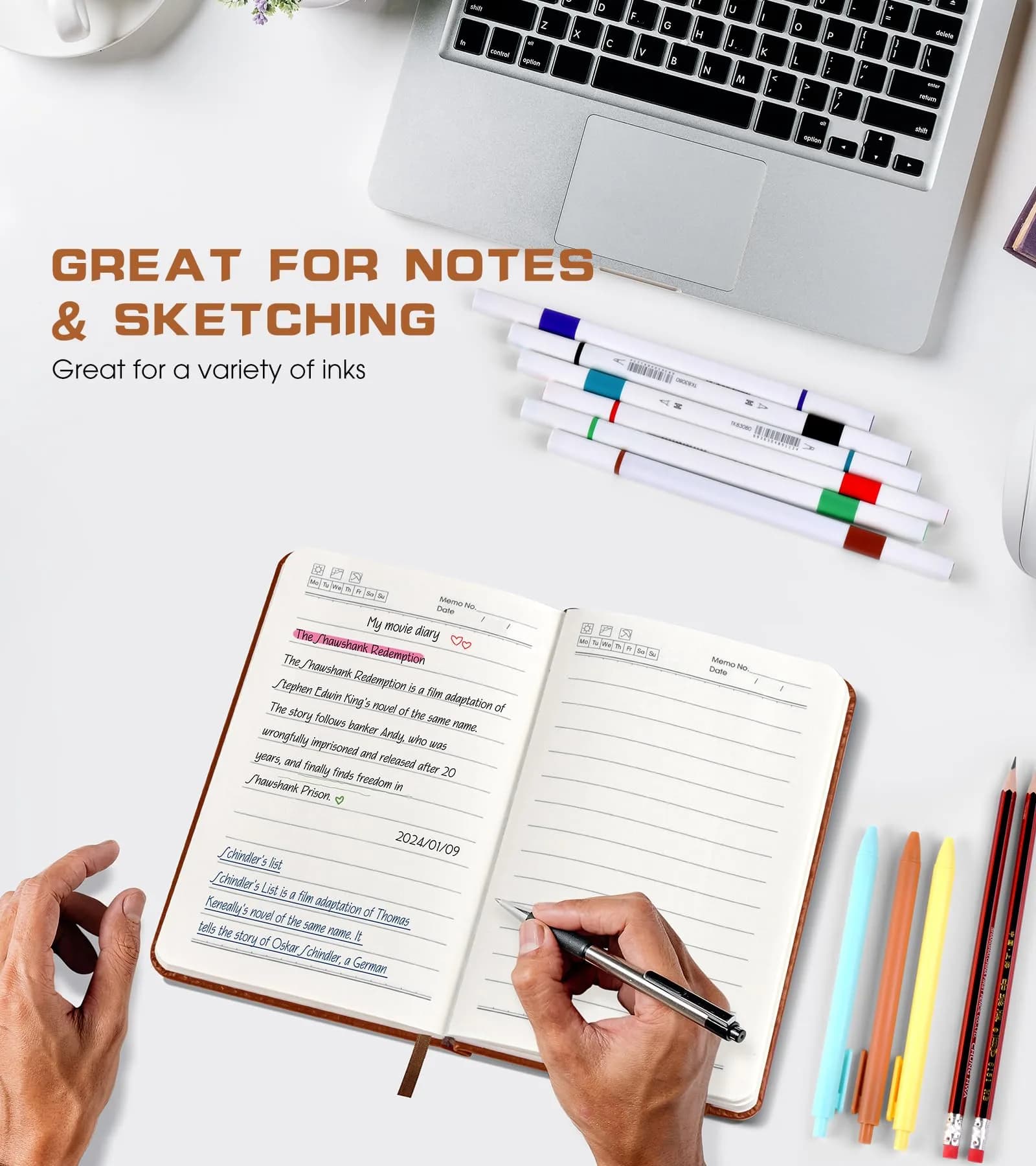 Biuwory Lined Pocket Journal Notebook for Women Men, A6 Leather Journal 140 Pages | Vintage Diary Notepad for Work thumbnail 4
