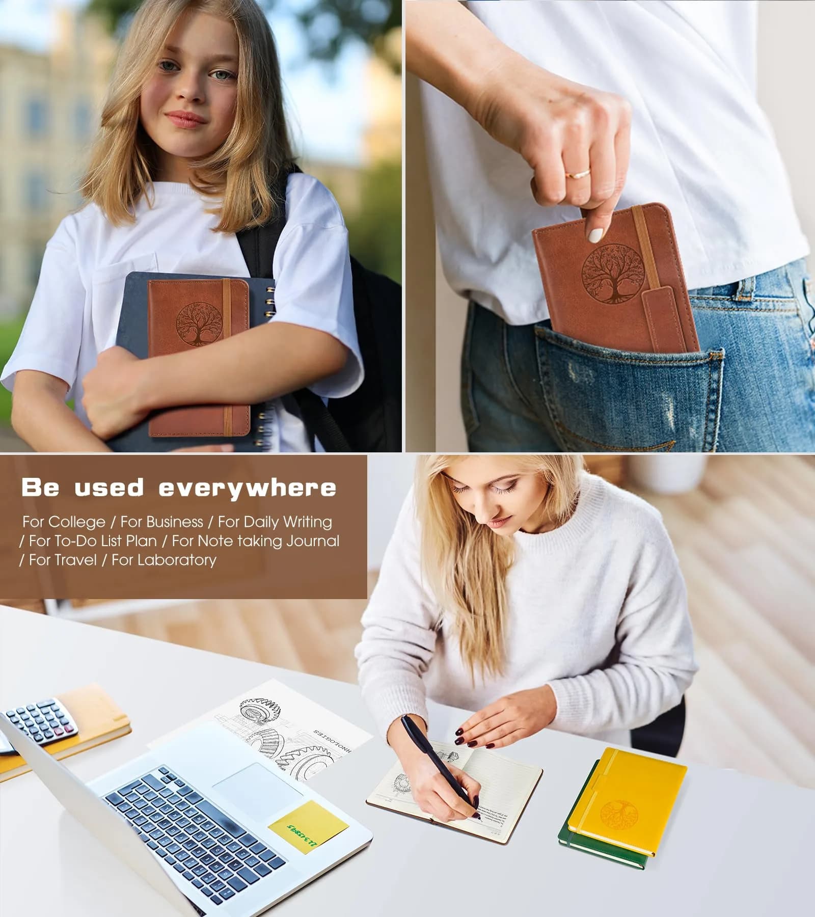 Biuwory Lined Pocket Journal Notebook for Women Men, A6 Leather Journal 140 Pages | Vintage Diary Notepad for Work thumbnail 6
