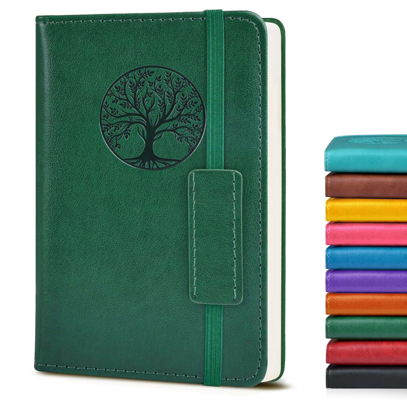 Biuwory Lined Pocket Journal Notebook, A6 Leather Diary Notepad (Green, 140 Pages) | Vintage Design for Daily Writing