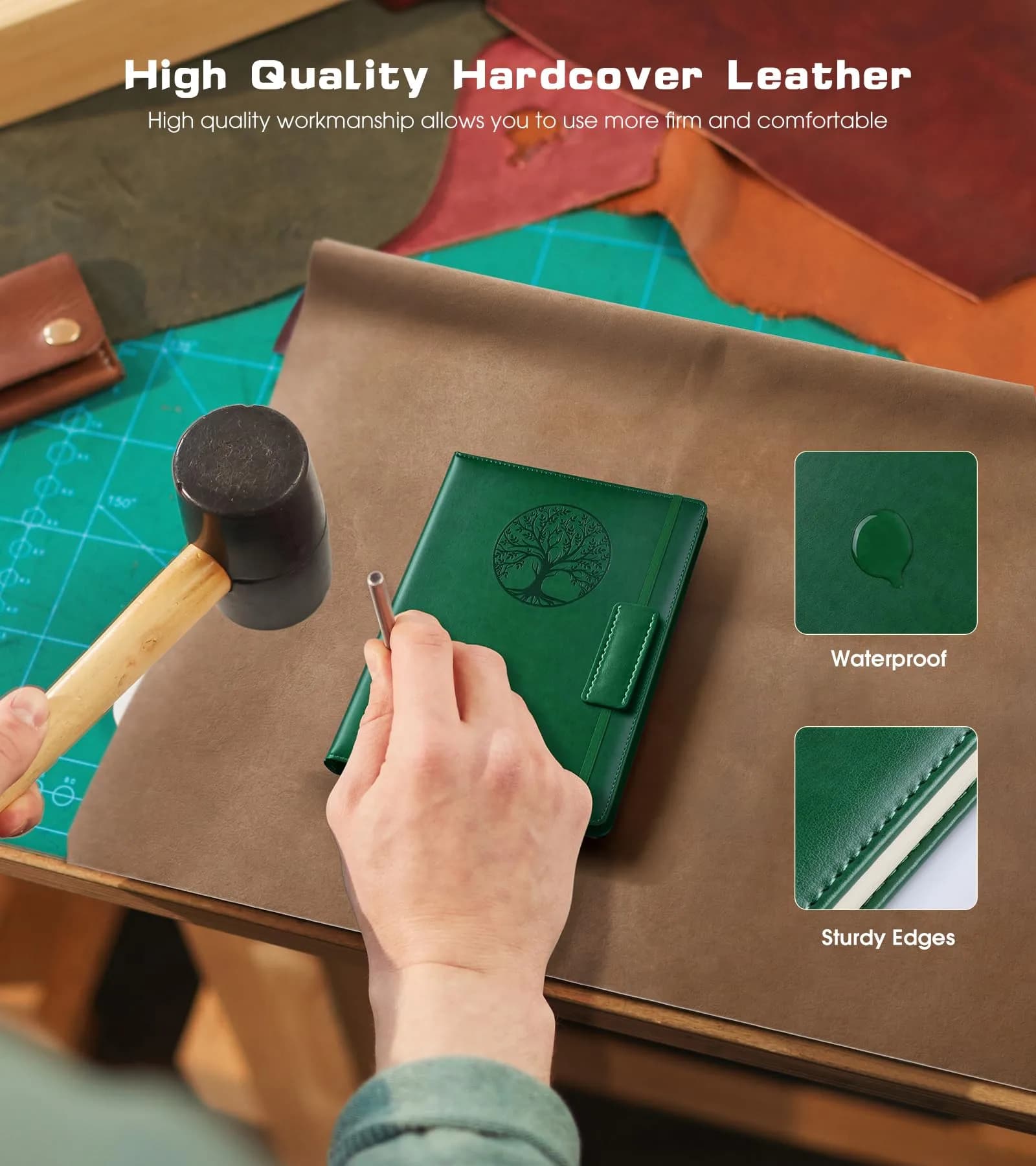 Biuwory Lined Pocket Journal Notebook, A6 Leather Diary Notepad (Green, 140 Pages) | Vintage Design for Daily Writing thumbnail 3