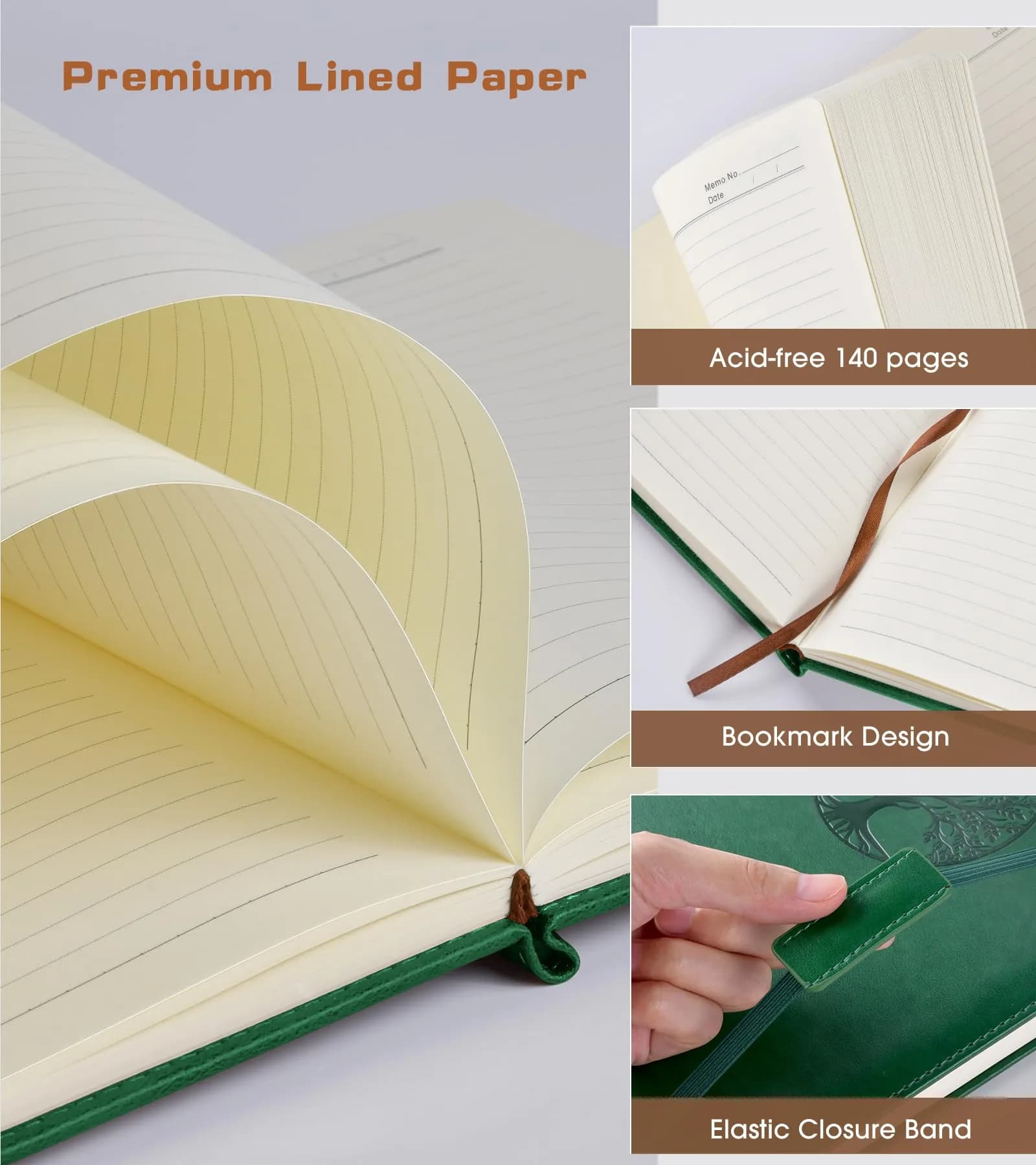 Biuwory Lined Pocket Journal Notebook, A6 Leather Diary Notepad (Green, 140 Pages) | Vintage Design for Daily Writing thumbnail 4