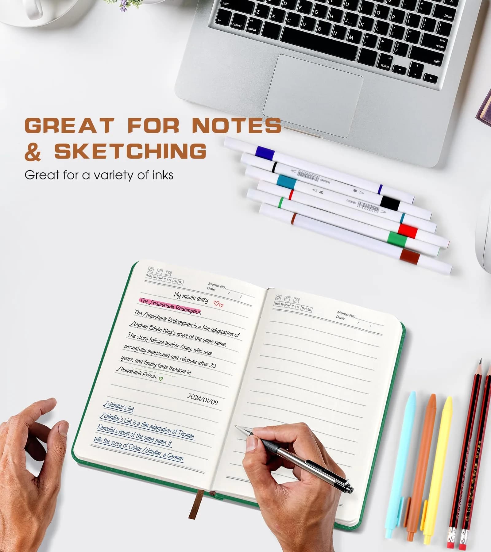 Biuwory Lined Pocket Journal Notebook, A6 Leather Diary Notepad (Green, 140 Pages) | Vintage Design for Daily Writing thumbnail 5
