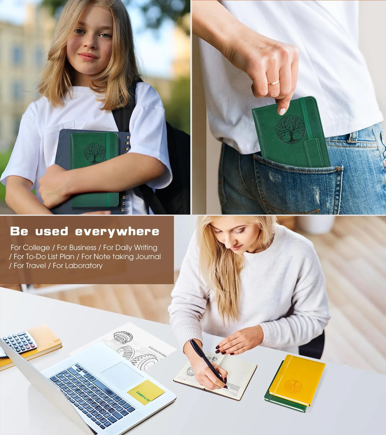 Biuwory Lined Pocket Journal Notebook, A6 Leather Diary Notepad (Green, 140 Pages) | Vintage Design for Daily Writing thumbnail 7