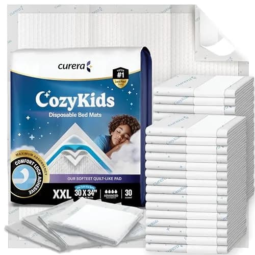Curera CozyKids Disposable Bedwetting Bed Pads for Kids 30”x 34” (30-Pack) | XXL Waterproof Protection for Dry Nights thumbnail 2