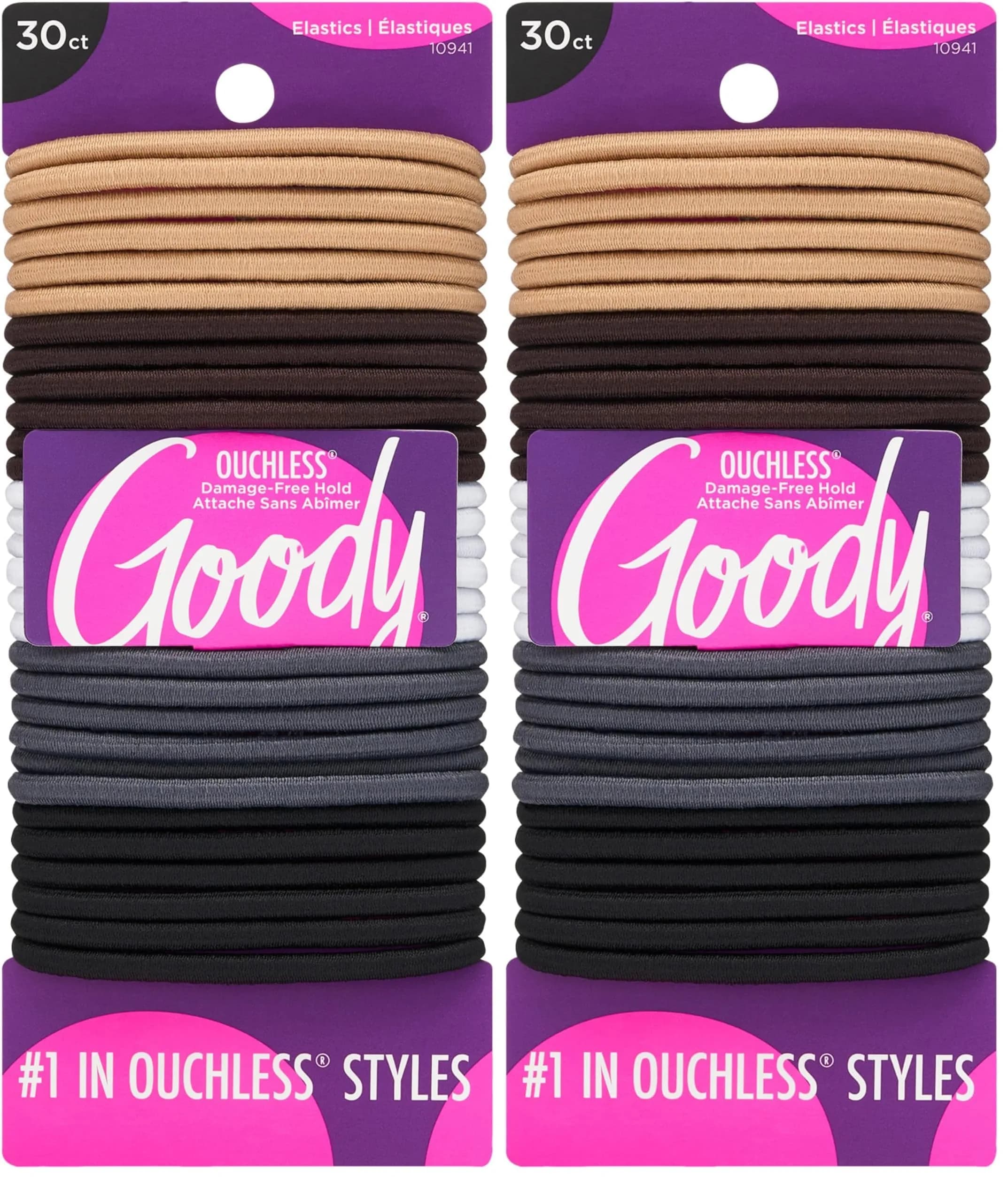 Goody Ouchless Elastic Hair Ties - 60 Count (Pack of 2) | No-Snag, No-Damage Hold for All Hair Types