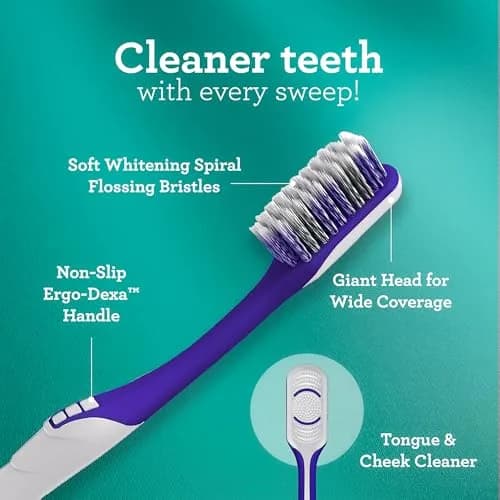 GuruNanda Gentle Giant Toothbrush with Dual Action Flossing Spiral Bristles, Non-Slip Ergo Dexa Grip, BPA Free, 2 Count | Dentist Recommended thumbnail 4