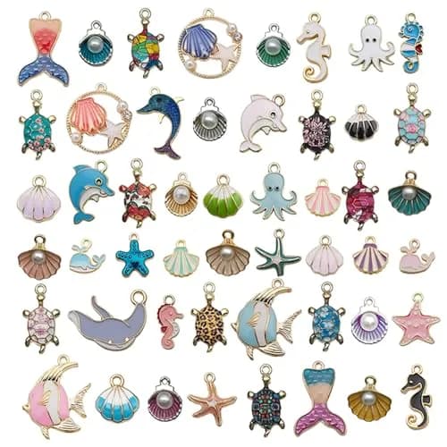 YouLuo Ocean Enamel Charms for Jewelry Making 100Pcs | Gold Plated Zinc Alloy, 0.35-1.1 Inches thumbnail 1