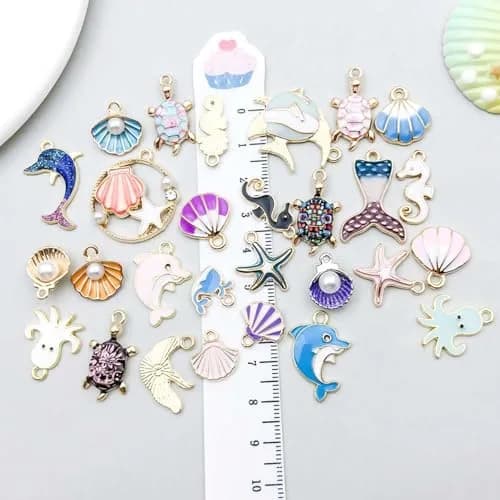 YouLuo Ocean Enamel Charms for Jewelry Making 100Pcs | Gold Plated Zinc Alloy, 0.35-1.1 Inches thumbnail 5