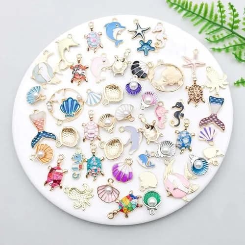 YouLuo Ocean Enamel Charms for Jewelry Making 100Pcs | Gold Plated Zinc Alloy, 0.35-1.1 Inches thumbnail 2