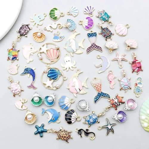 YouLuo Ocean Enamel Charms for Jewelry Making 100Pcs | Gold Plated Zinc Alloy, 0.35-1.1 Inches thumbnail 3