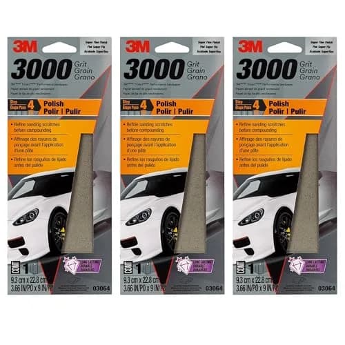 3M Trizact Performance Sandpaper 3000 Grit 9" x 3 2/3" (25mm x 230mm) Pack of 3 | Polishes Clear Coat & Paint thumbnail 1