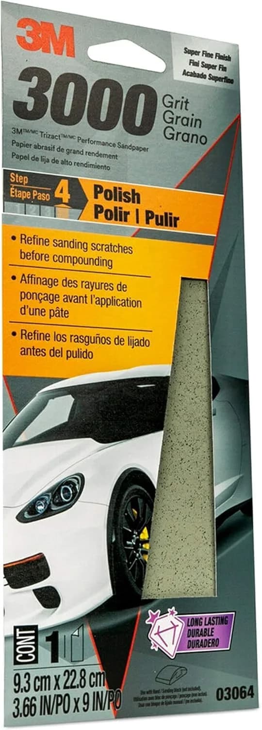 3M Trizact Performance Sandpaper 3000 Grit 9" x 3 2/3" (25mm x 230mm) Pack of 3 | Polishes Clear Coat & Paint thumbnail 2