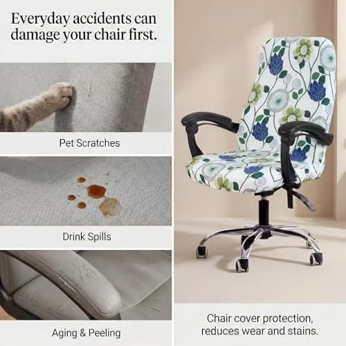 WOMACO Office Chair Cover Large | Stretch Floral Protector for High Back Desk Chair thumbnail 4