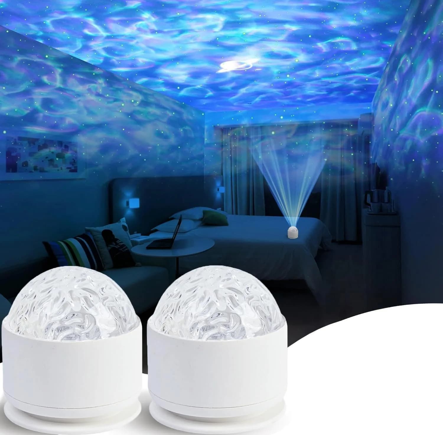 diatomiteco Calming Sensory Ocean Wave Lamp 2 Pack | Projects Water Ripple Effects onto Walls and Ceilings